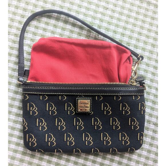 Dooney & Bourke Grooved Leather Top Zip Wristlet Clutch Black Gold DB Monogram - Picture 9 of 11